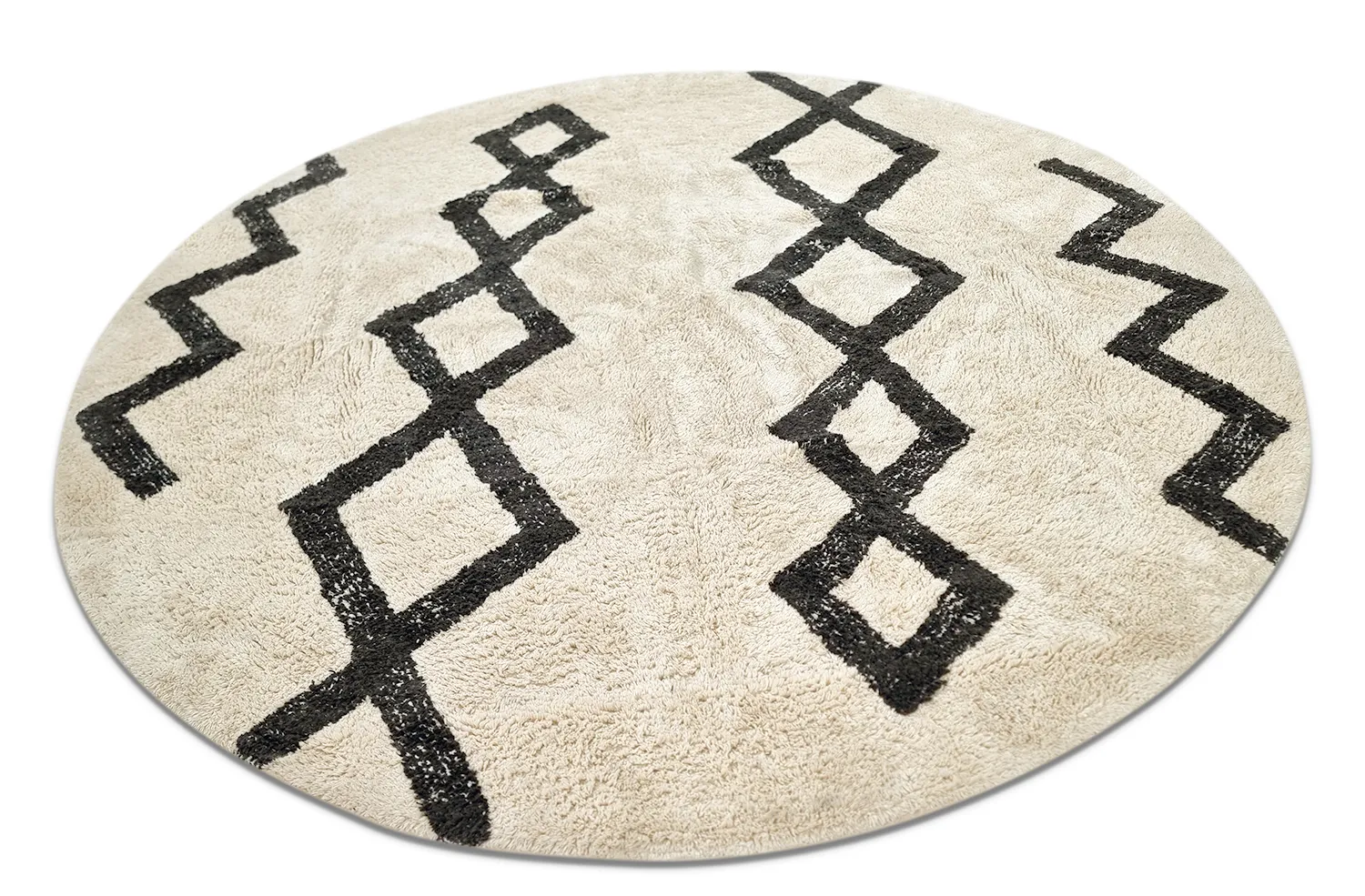 Tapis rond - Chablis Natural Cotton Shaggy (blanc cassé/noir)
