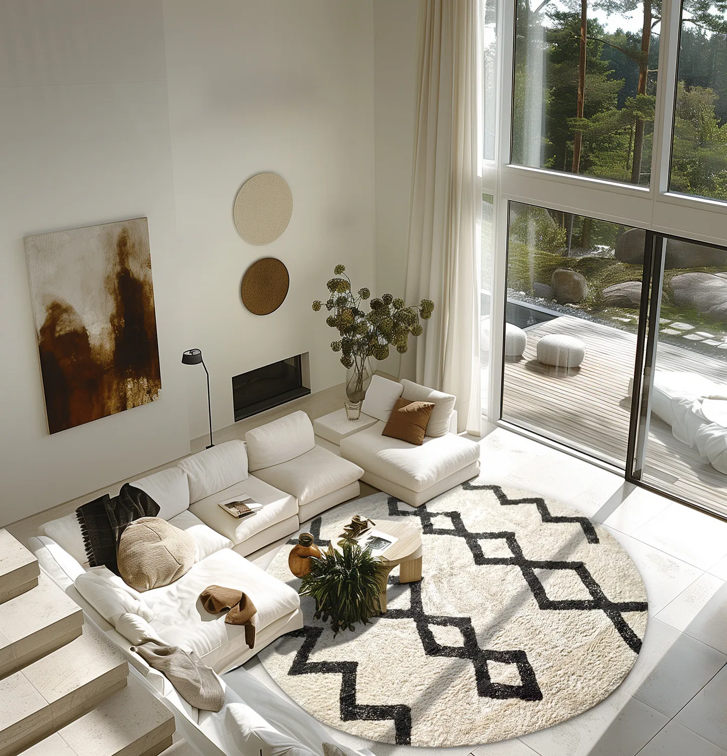 Tapis rond - Chablis Natural Cotton Shaggy (blanc cassé/noir)