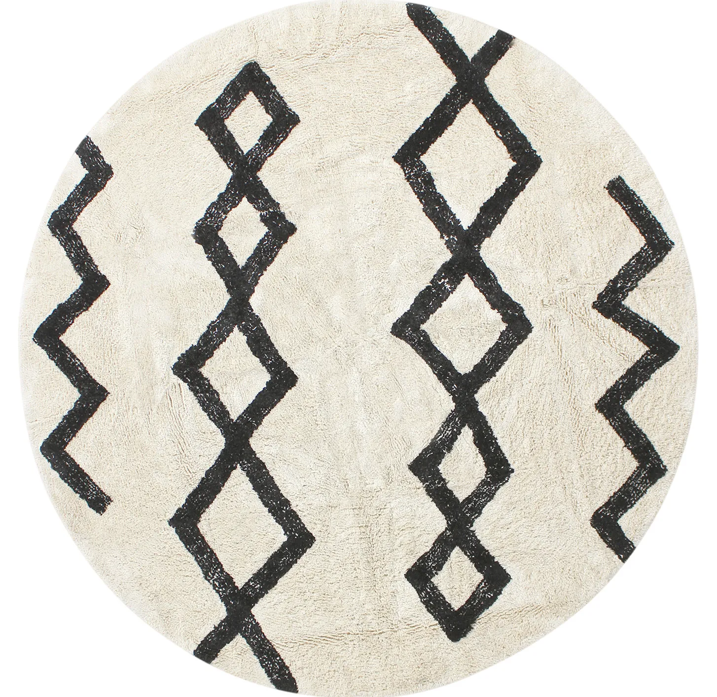 Tapis rond - Chablis Natural Cotton Shaggy (blanc cassé/noir)