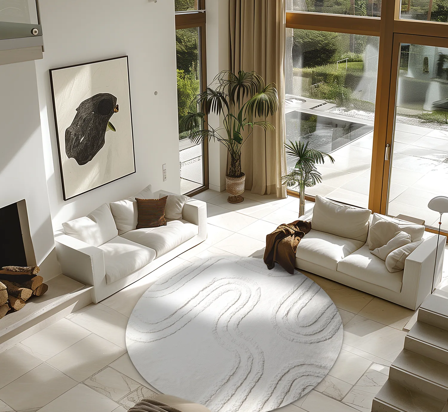 Tapis rond - Como Natural Cotton Shaggy (blanc cassé)