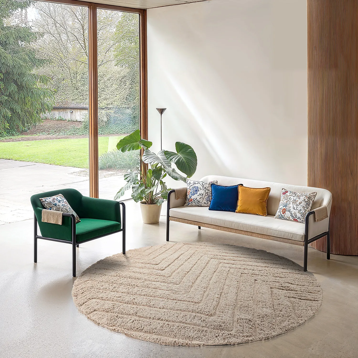 Runde Teppiche - Conara Natural Cotton Shaggy (beige)