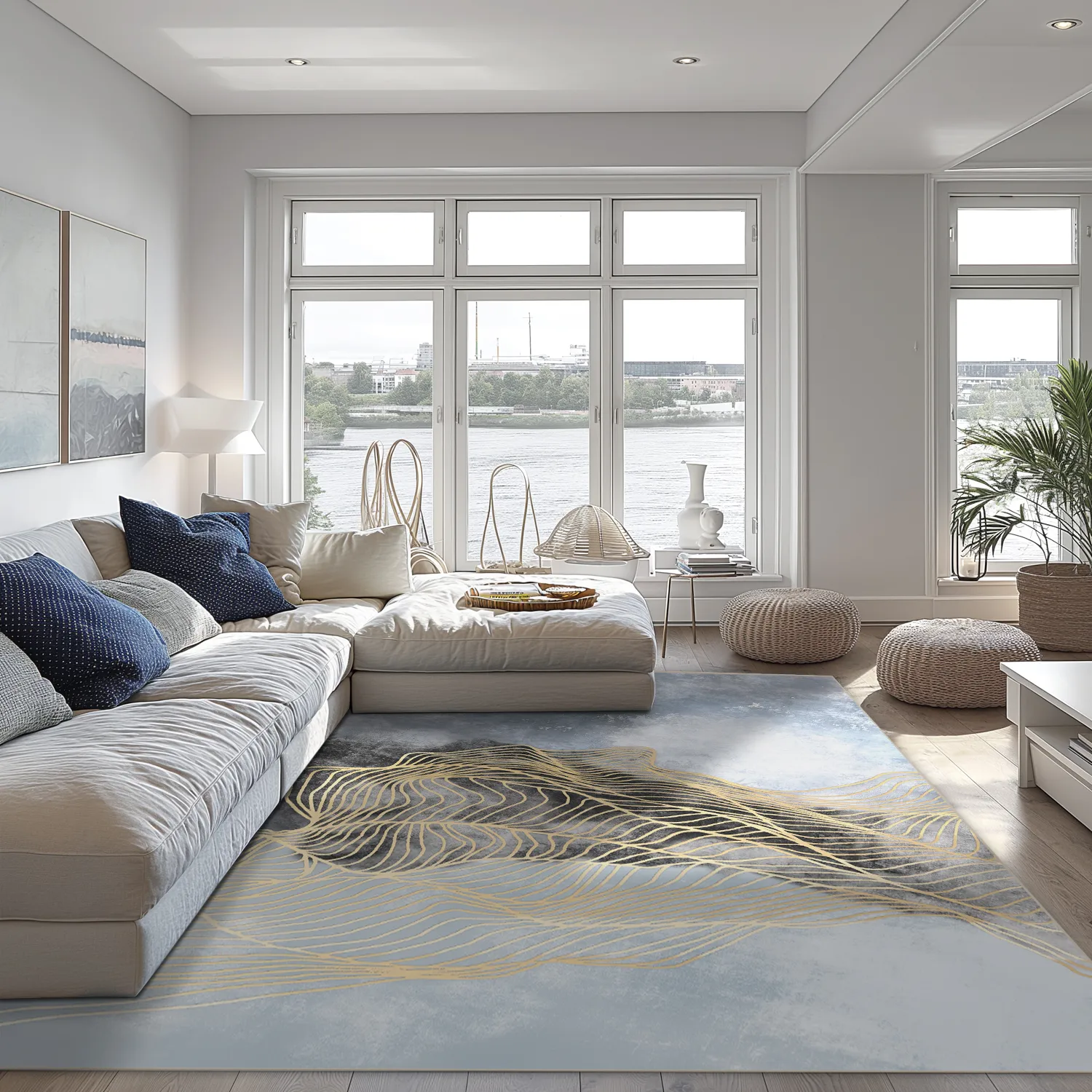 Wilton-Teppich - Ekual (blau/grau/gold)