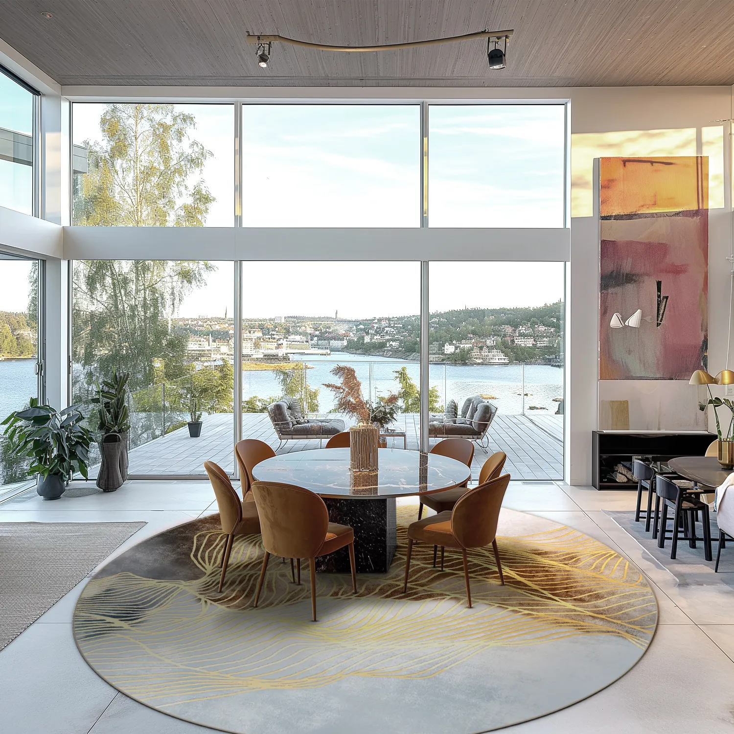 Rund Teppich - Ekual (blau/grau/gold)