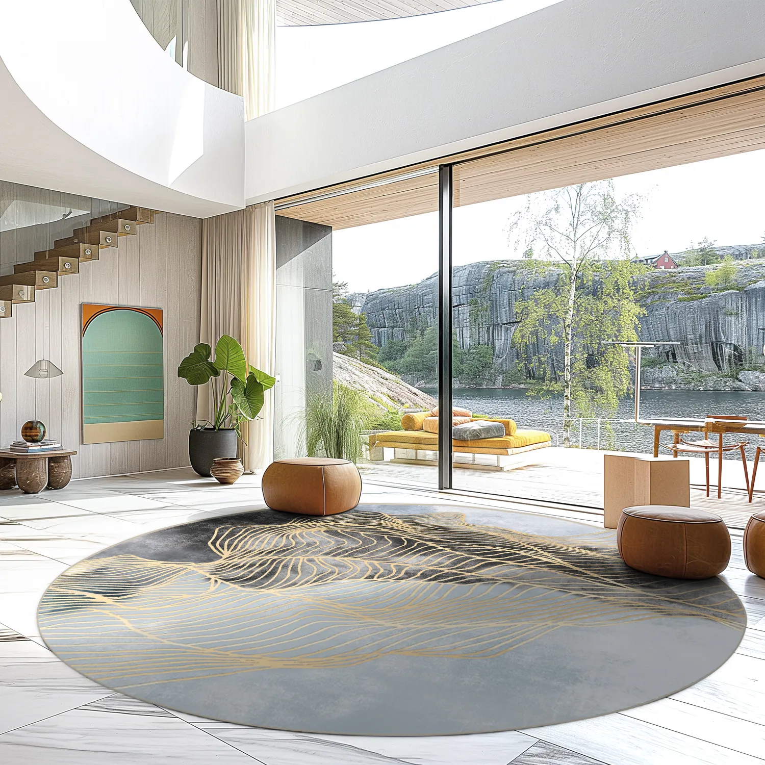 Rund Teppich - Ekual (blau/grau/gold)