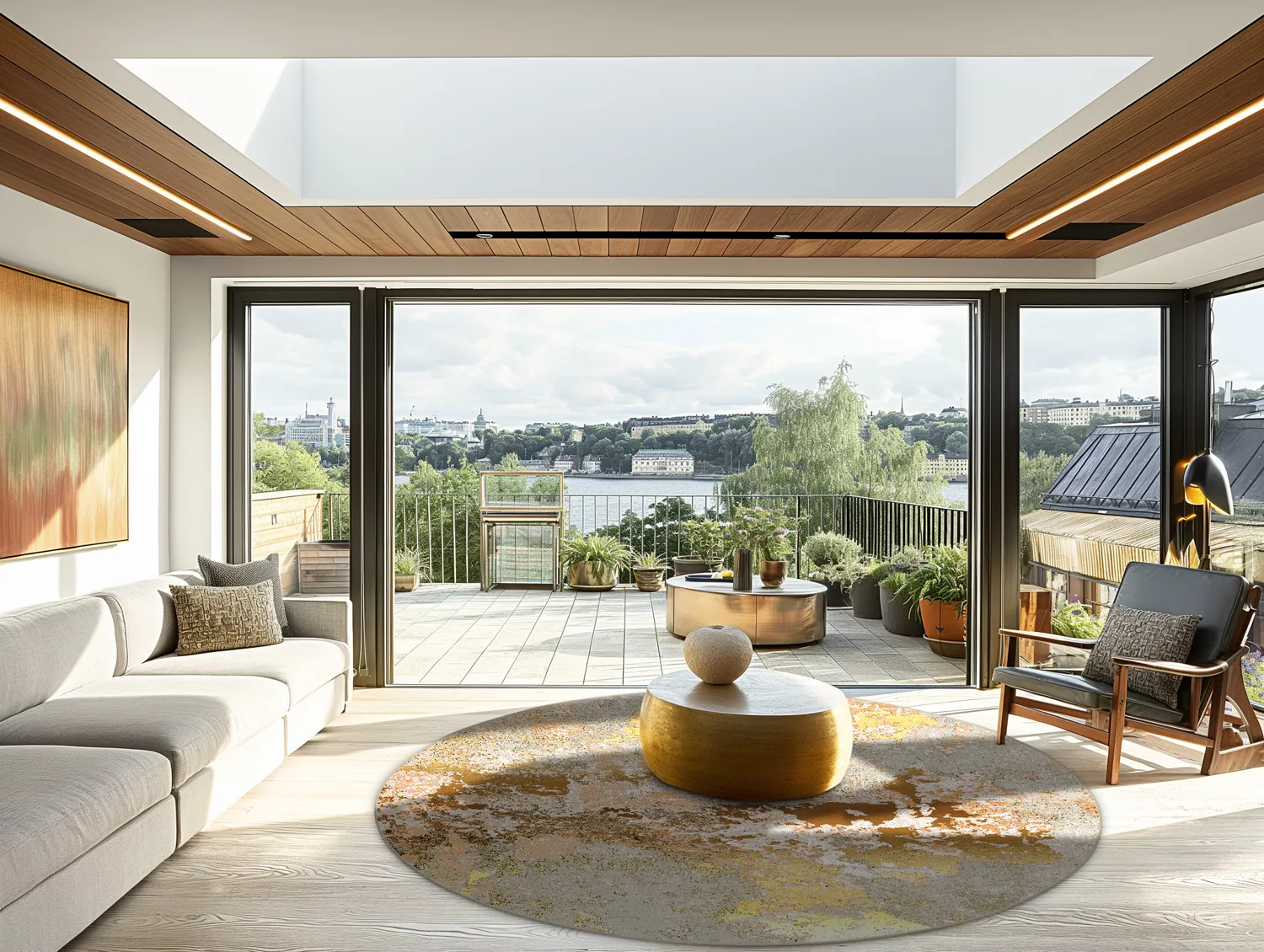 Tapis rond - Elena (beige/doré)