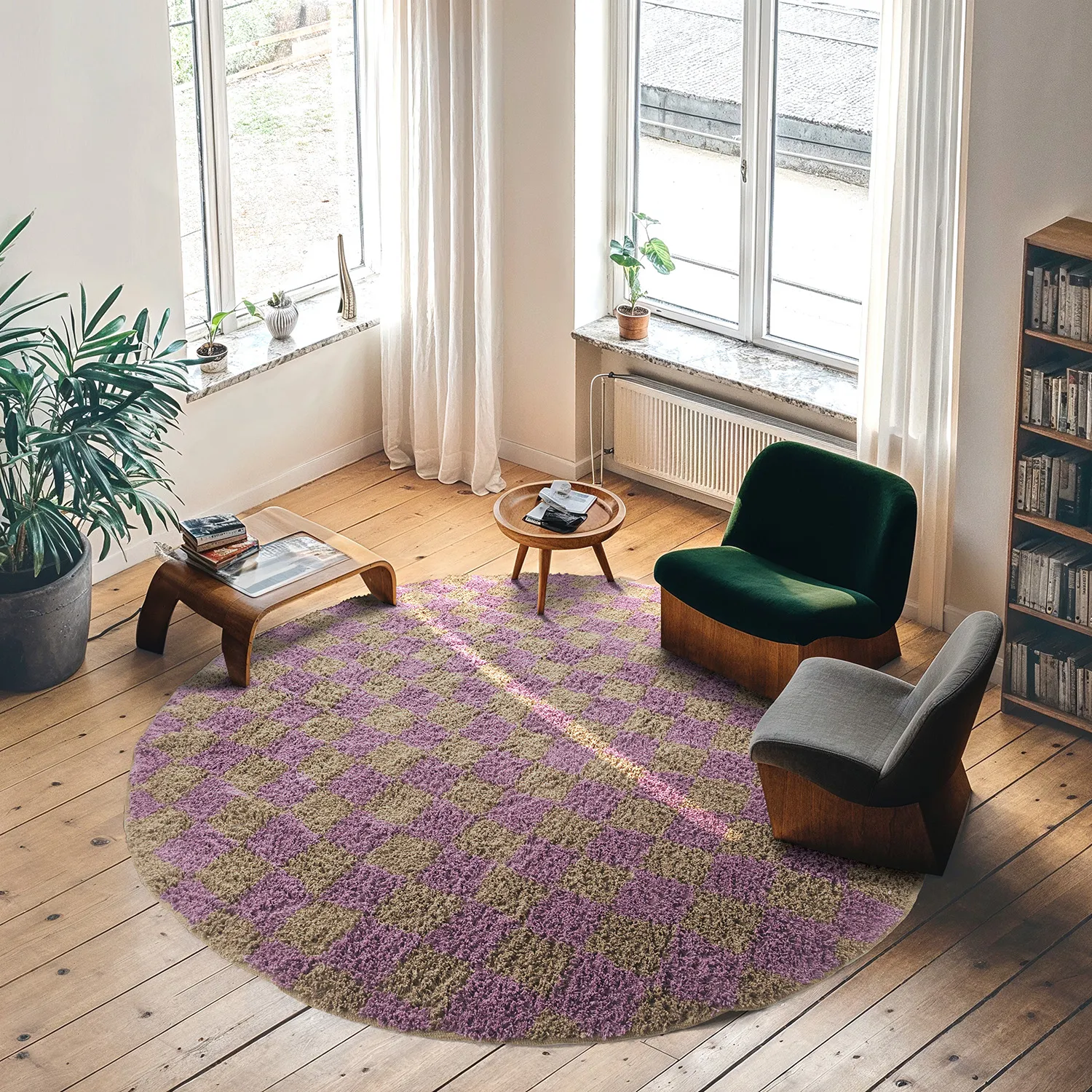 Runde Teppiche - Elsey Natural Cotton Shaggy (braun/lila)