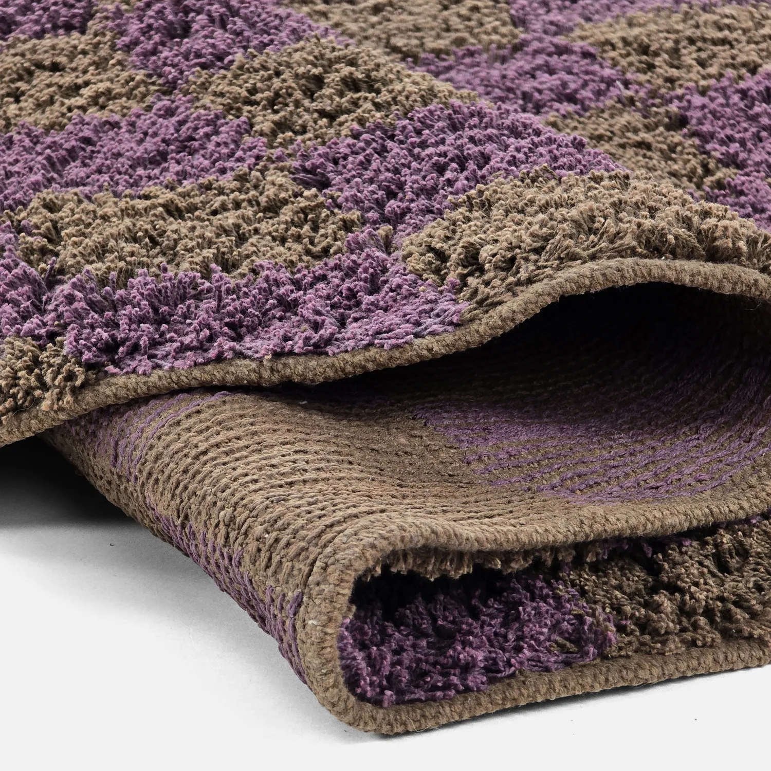 Runde Teppiche - Elsey Natural Cotton Shaggy (braun/lila)