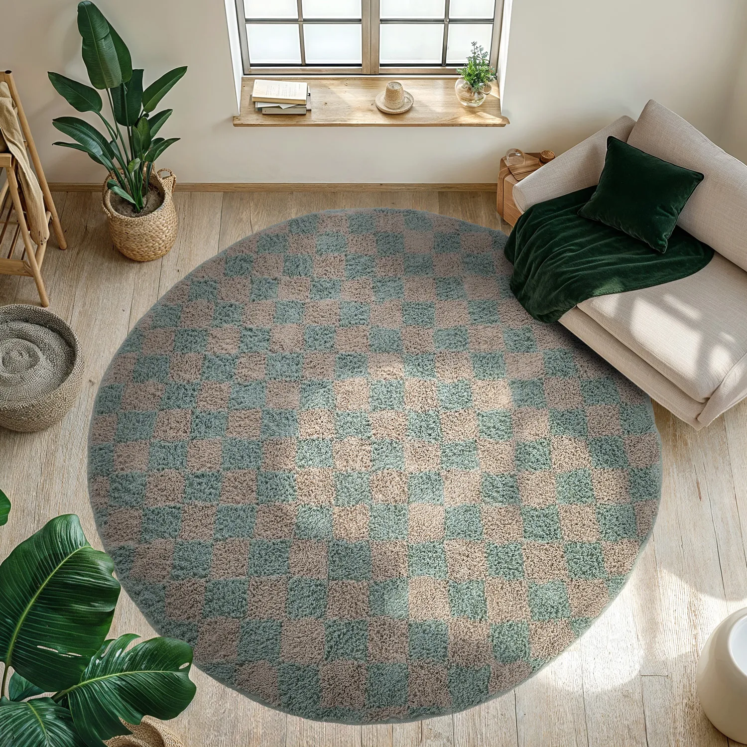 Runde Teppiche - Elsey Natural Cotton Shaggy (grau/rosa)