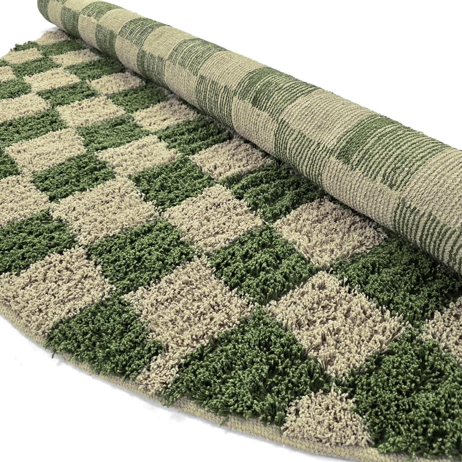Runde Teppiche - Elsey Natural Cotton Shaggy (grün/beige)