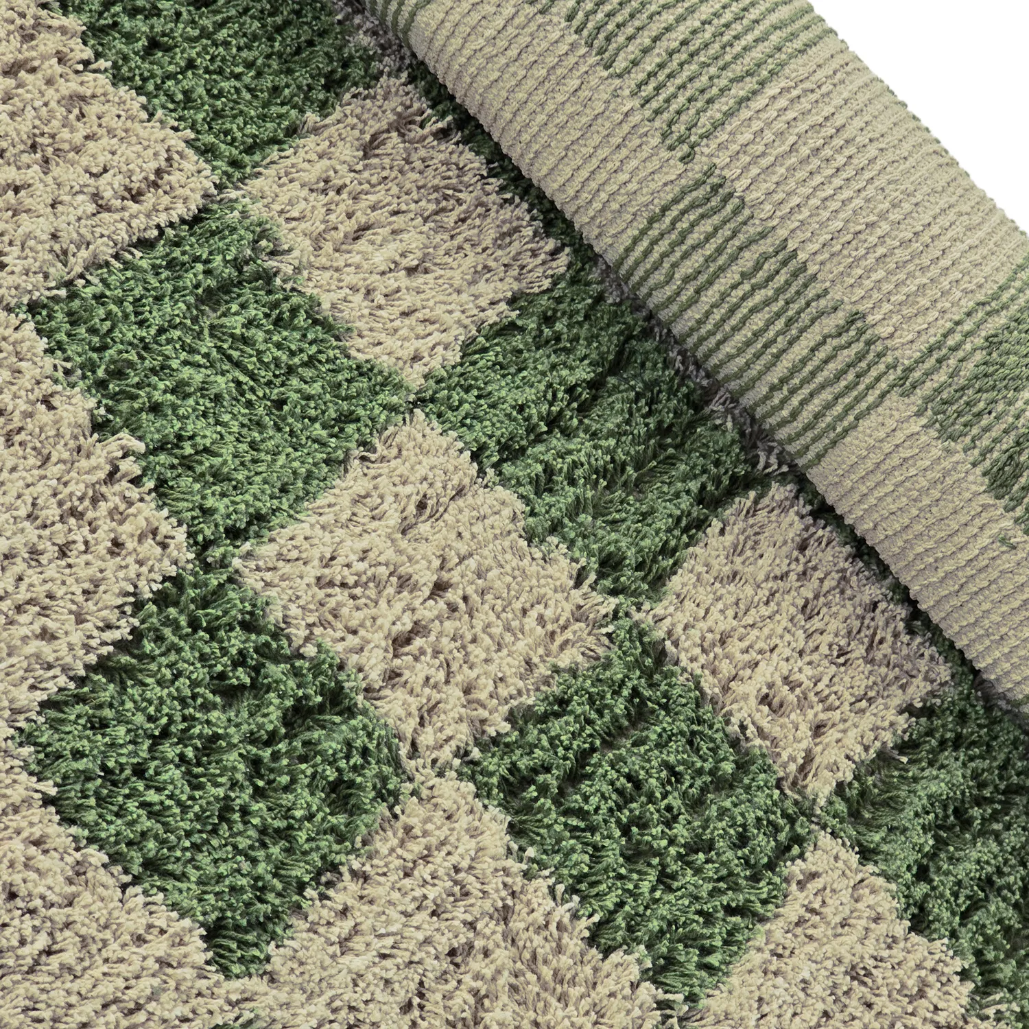 Runde Teppiche - Elsey Natural Cotton Shaggy (grün/beige)