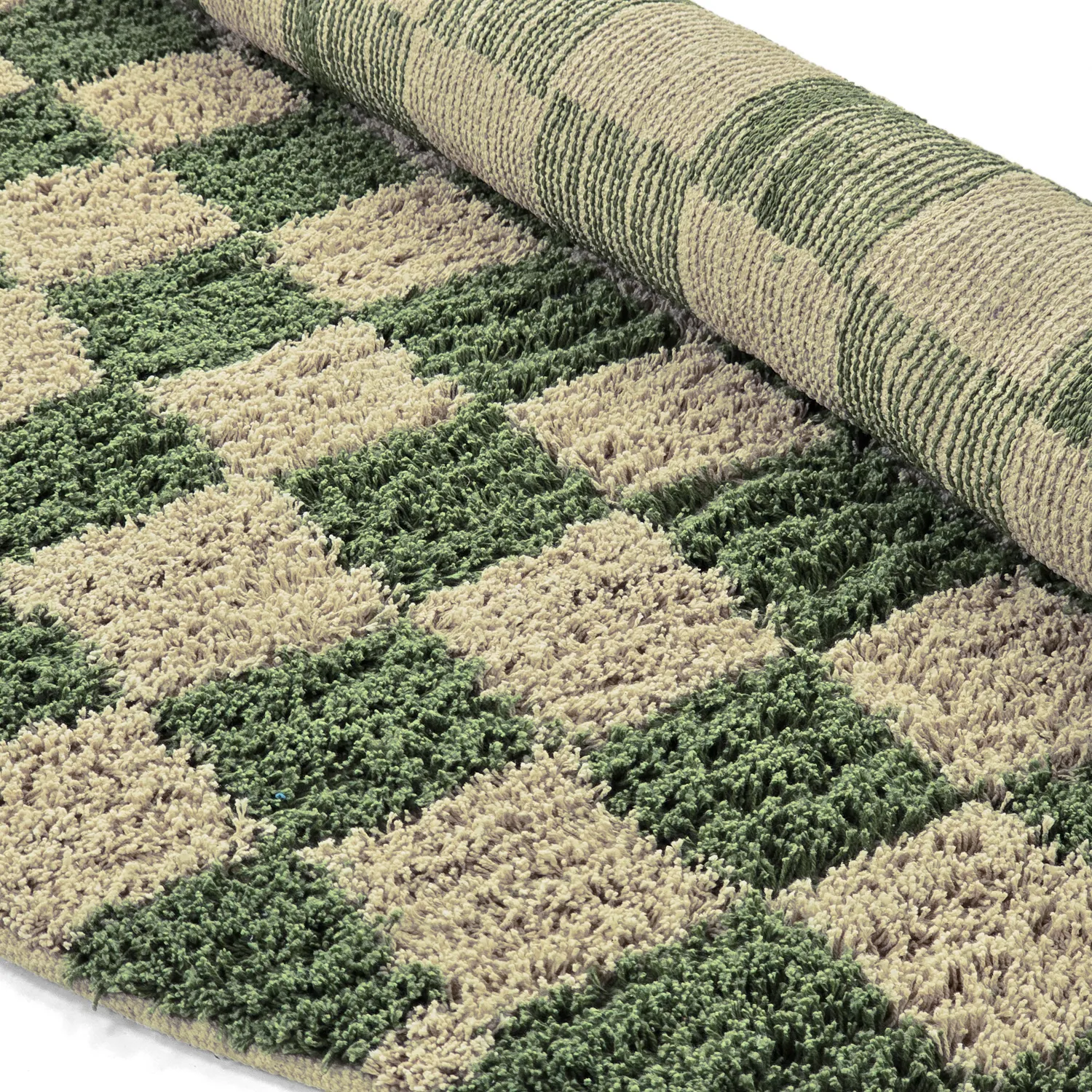 Runde Teppiche - Elsey Natural Cotton Shaggy (grün/beige)
