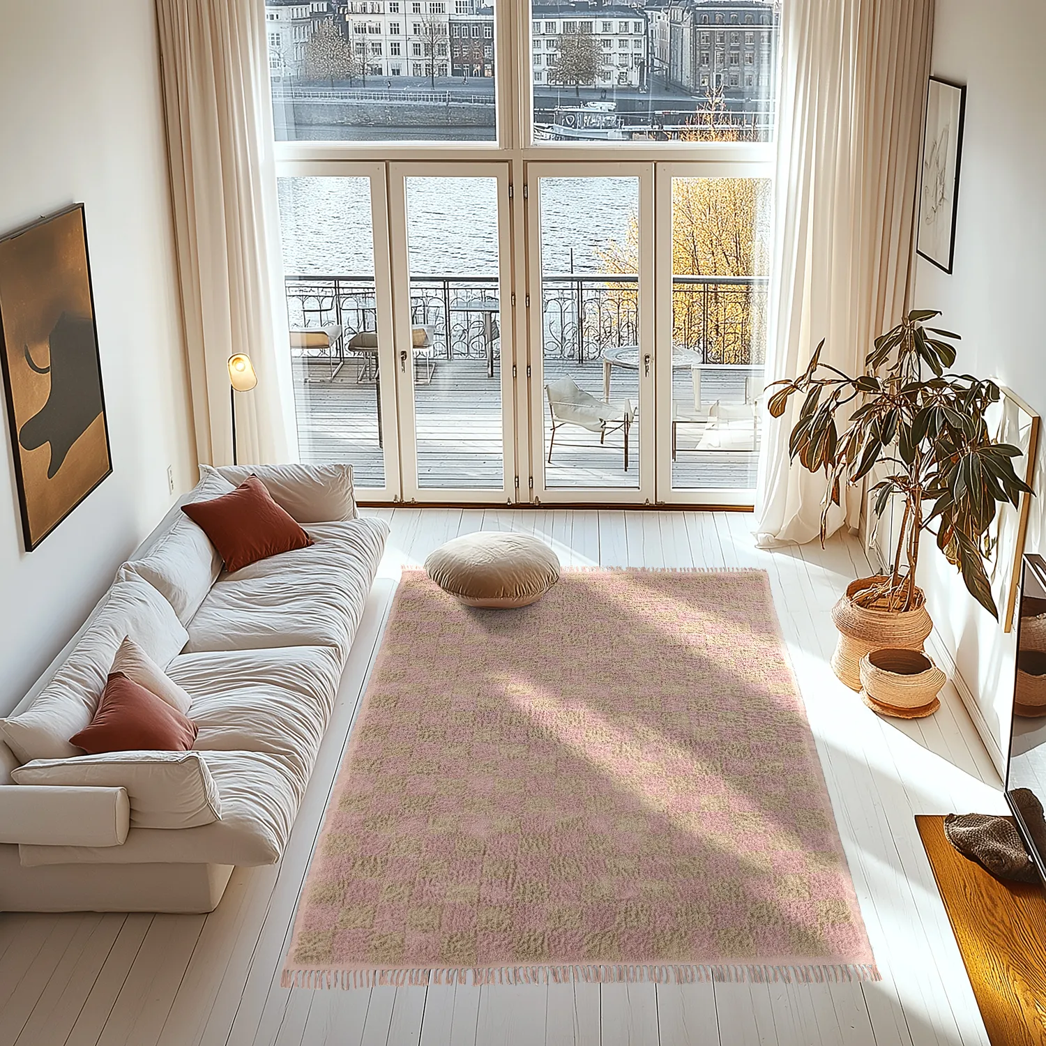 Tapis à poils longs - Elsey Natural Cotton Shaggy (roza/oranžna)