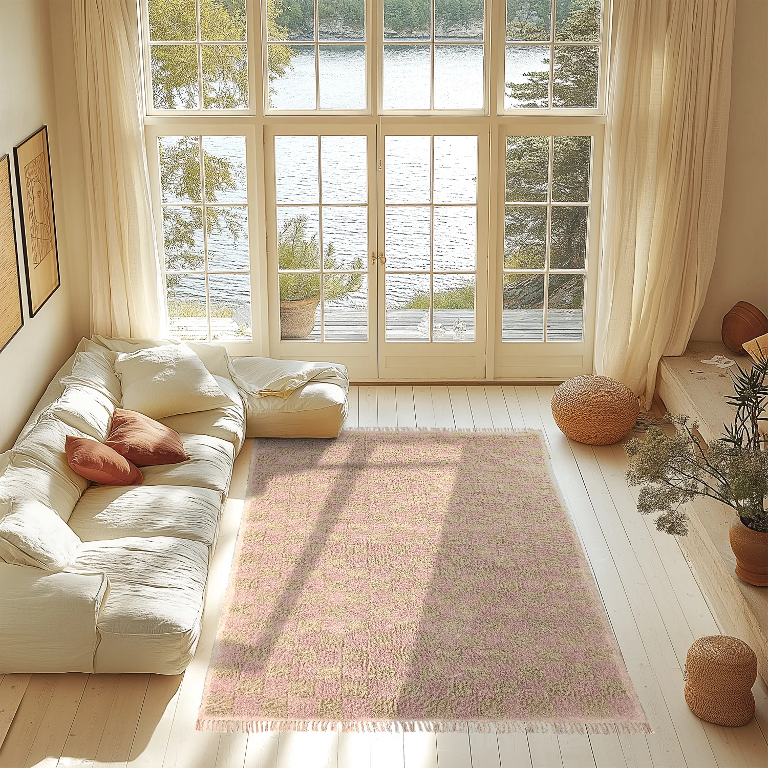 Tapis à poils longs - Elsey Natural Cotton Shaggy (roza/oranžna)