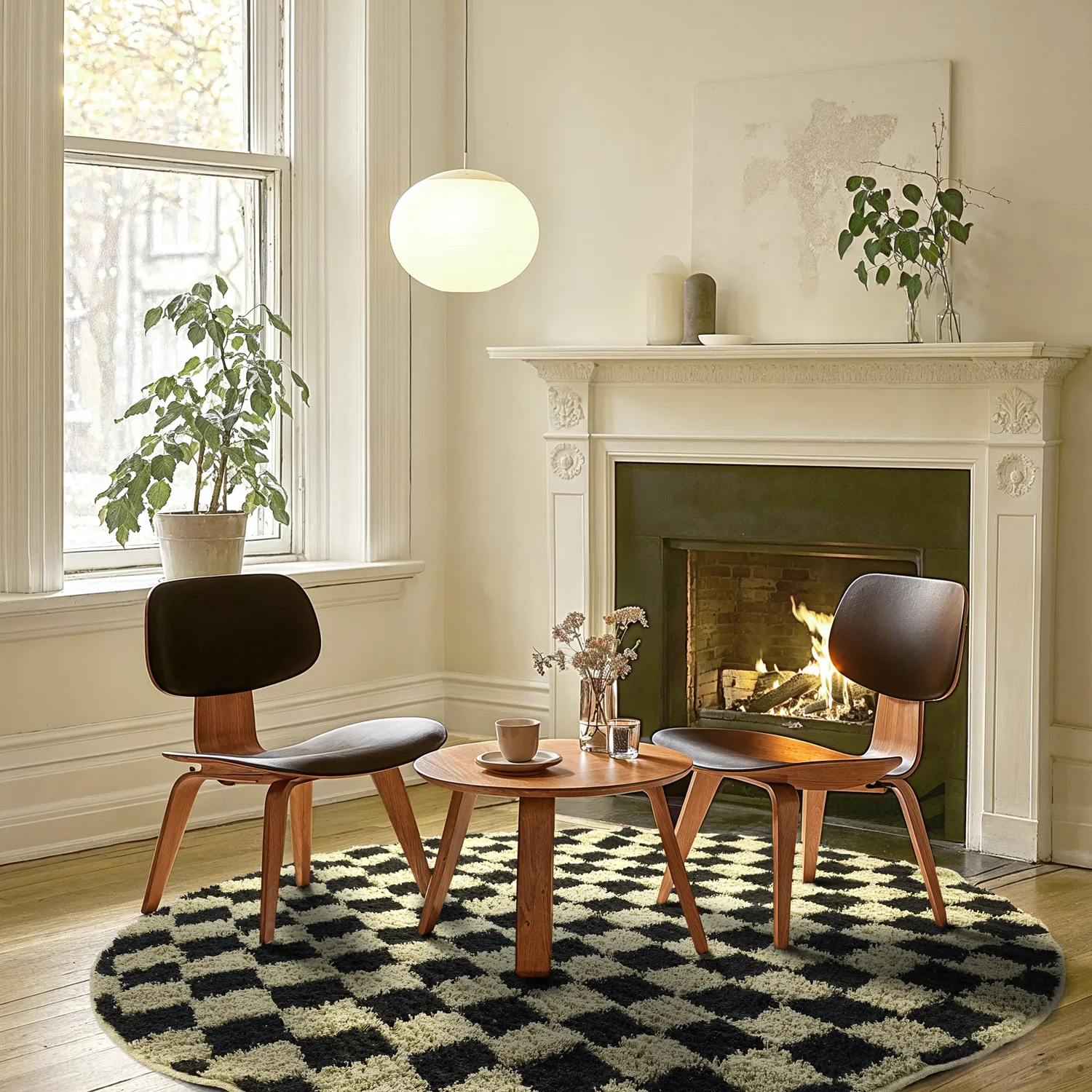 Runde Teppiche - Elsey Natural Cotton Shaggy (schwarz/beige)