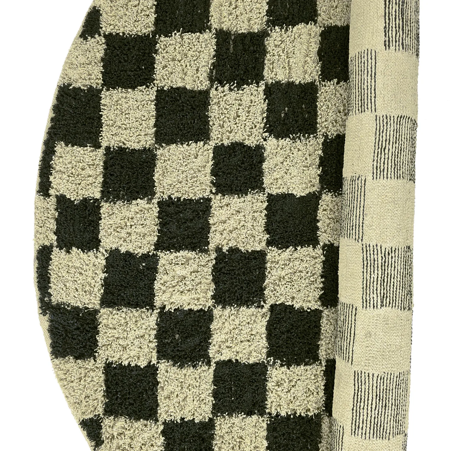 Runde Teppiche - Elsey Natural Cotton Shaggy (schwarz/beige)