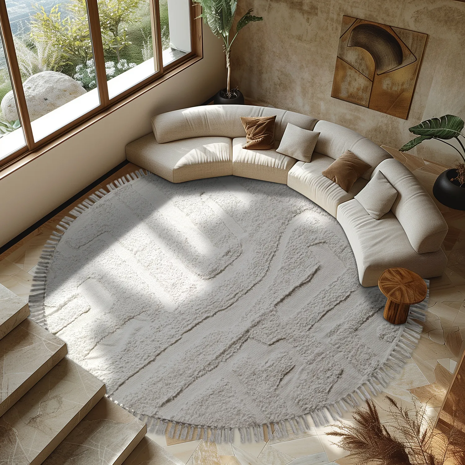 Tapis rond - Fallon Natural Cotton Shaggy (blanc cassé)