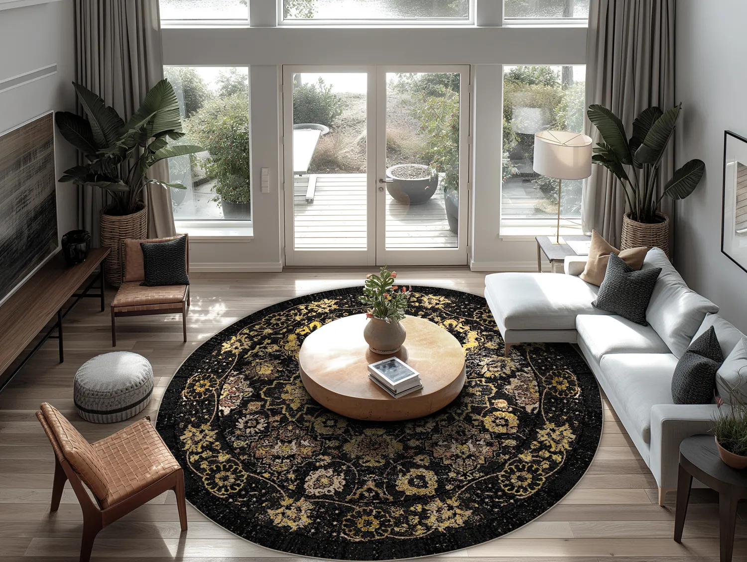 Rund Teppich - Fernana (schwarz/gold)