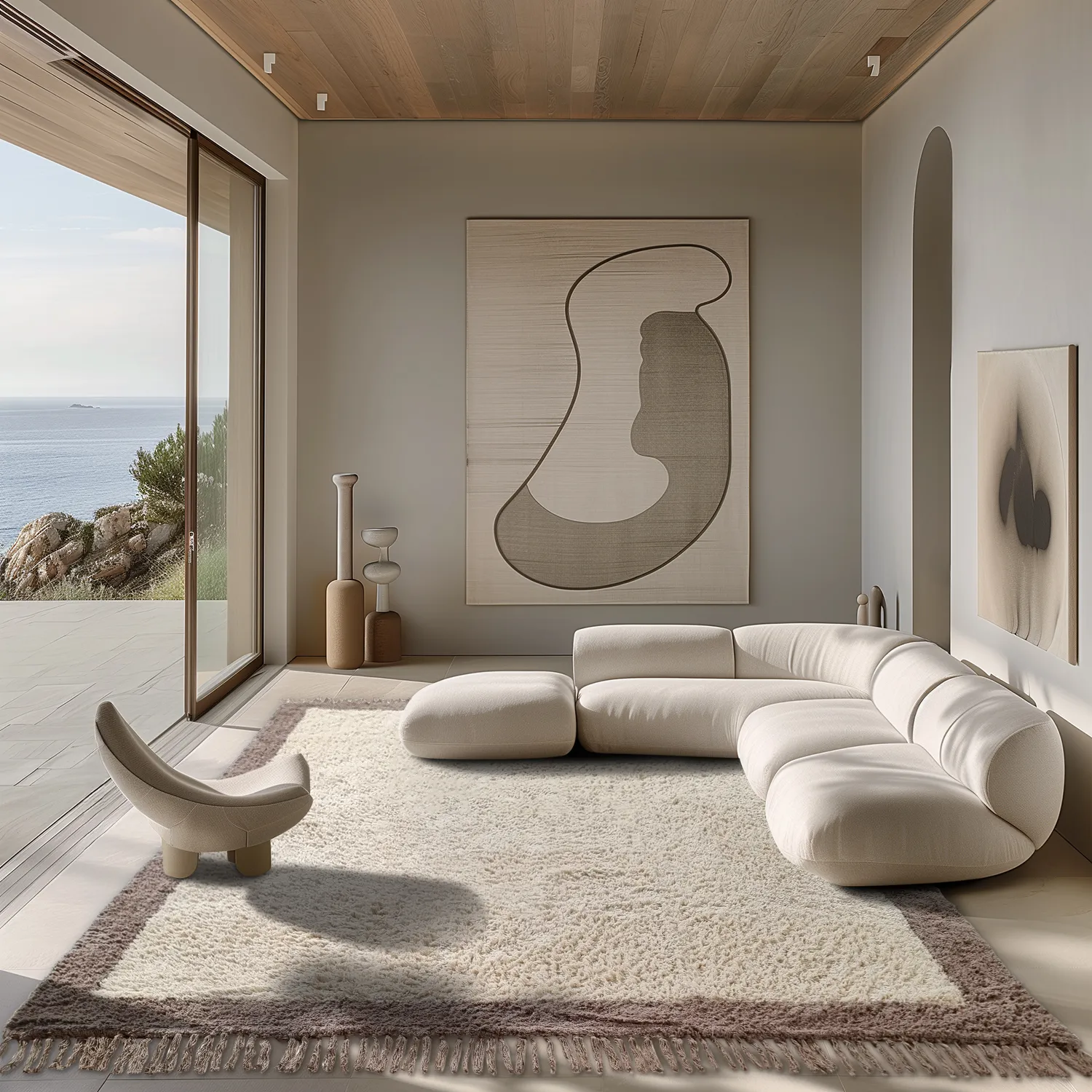 Hochflorteppiche - Galliano Natural Cotton Shaggy (cremefarben/braun)