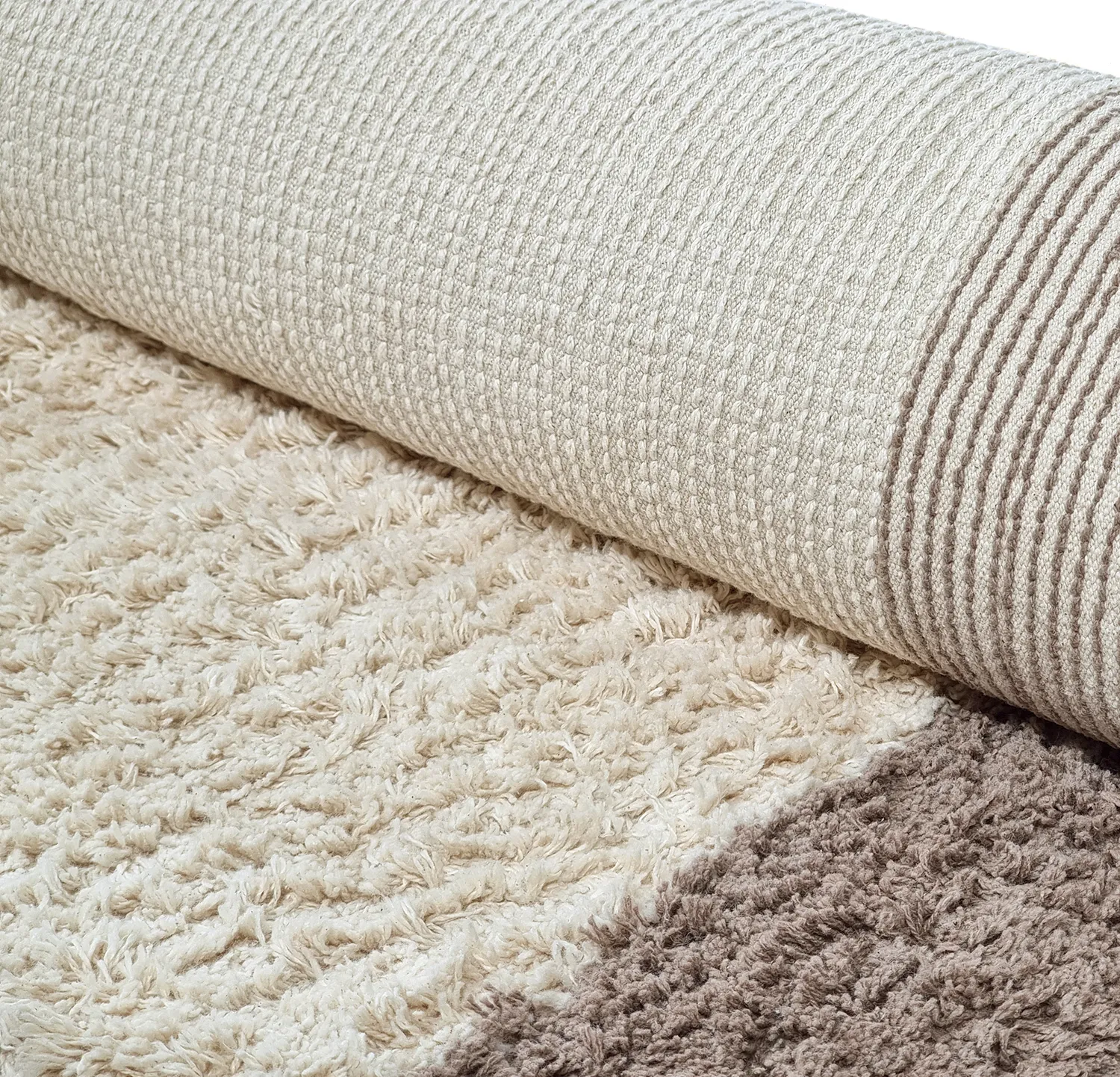 Runde Teppiche - Galliano Natural Cotton Shaggy (cremefarben/braun)