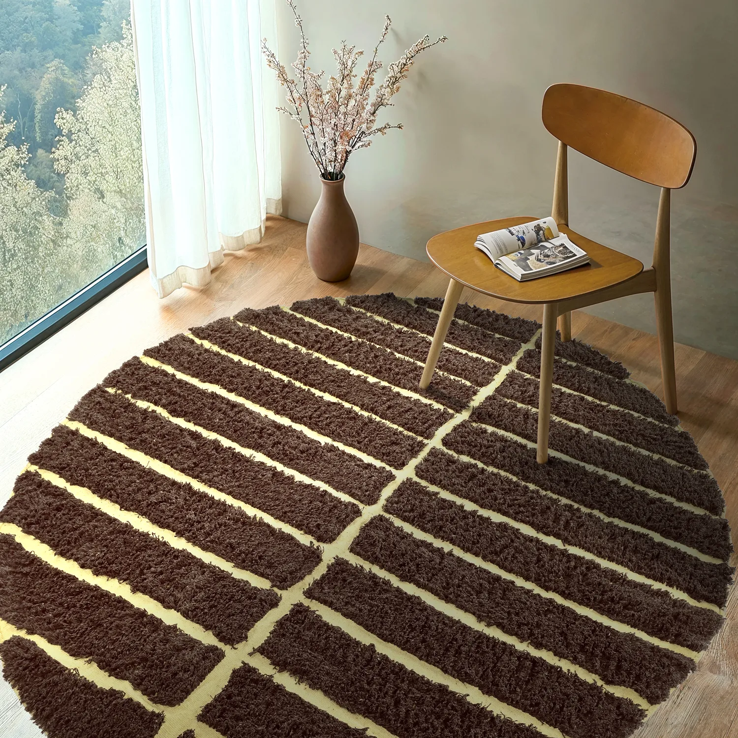 Rund Teppich - Ikara Natural Cotton Shaggy (braun)