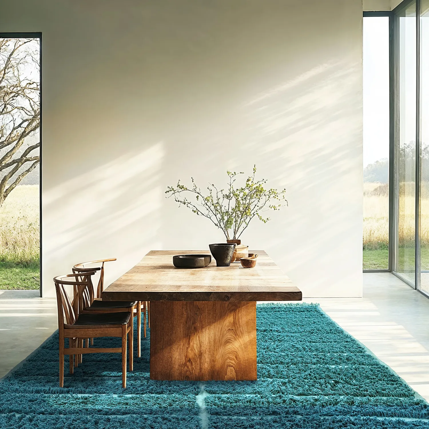 Tapis à poils longs - Ikara Natural Cotton Shaggy (turquoise)