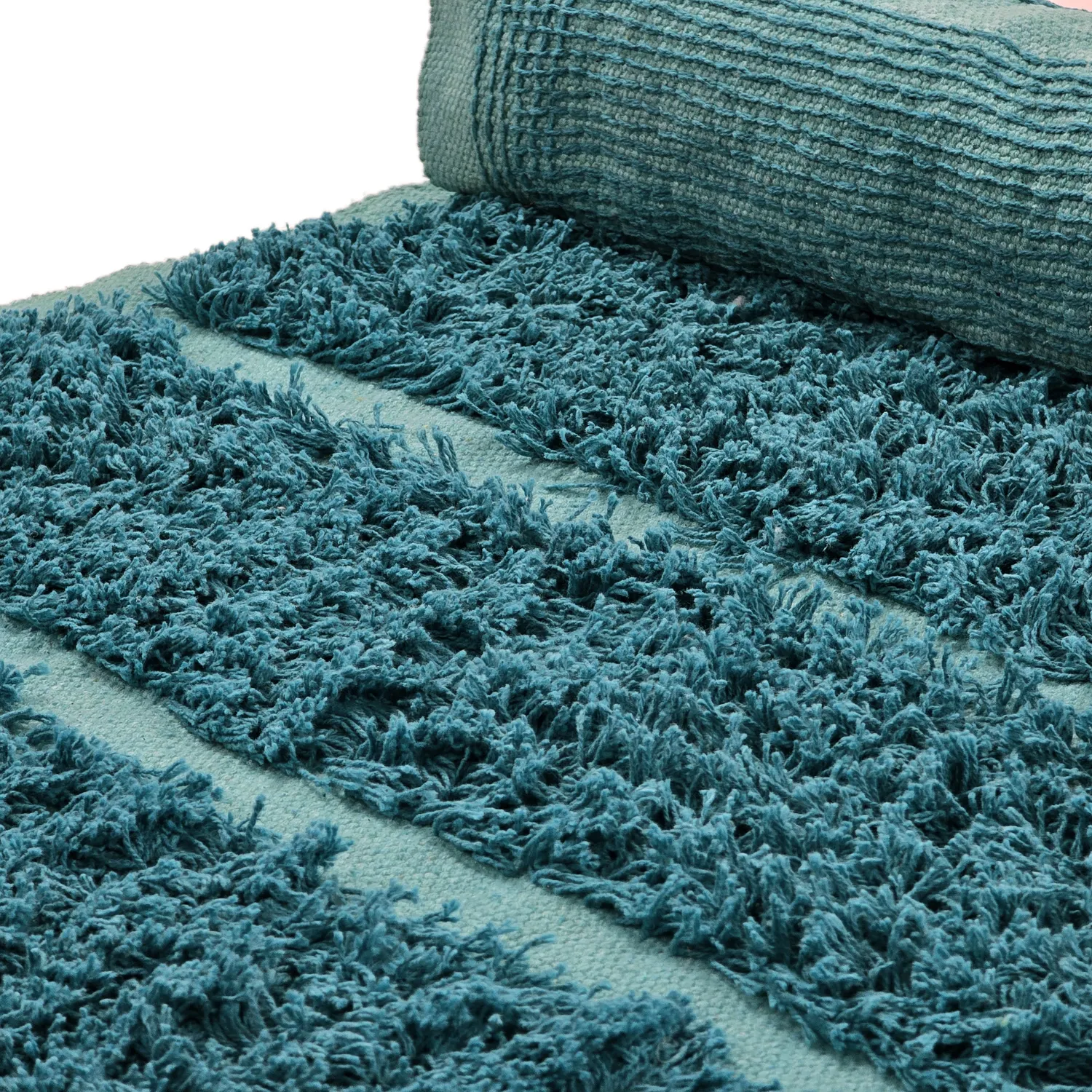 Tapis à poils longs - Ikara Natural Cotton Shaggy (turquoise)