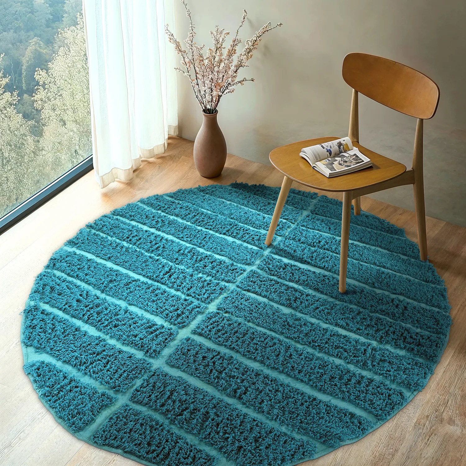 Rund Teppich - Ikara Natural Cotton Shaggy (türkis)