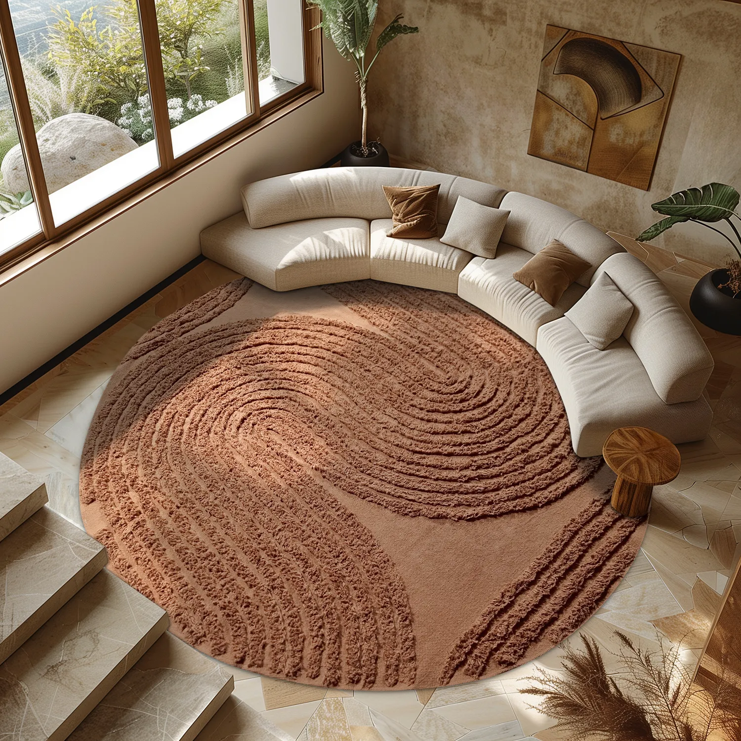 Tapis rond - Jovie Natural Cotton Shaggy (terre cuite)