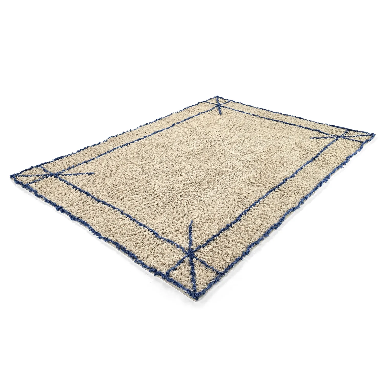 Hochflorteppiche - Kairi Natural Cotton Shaggy (beige/blau)