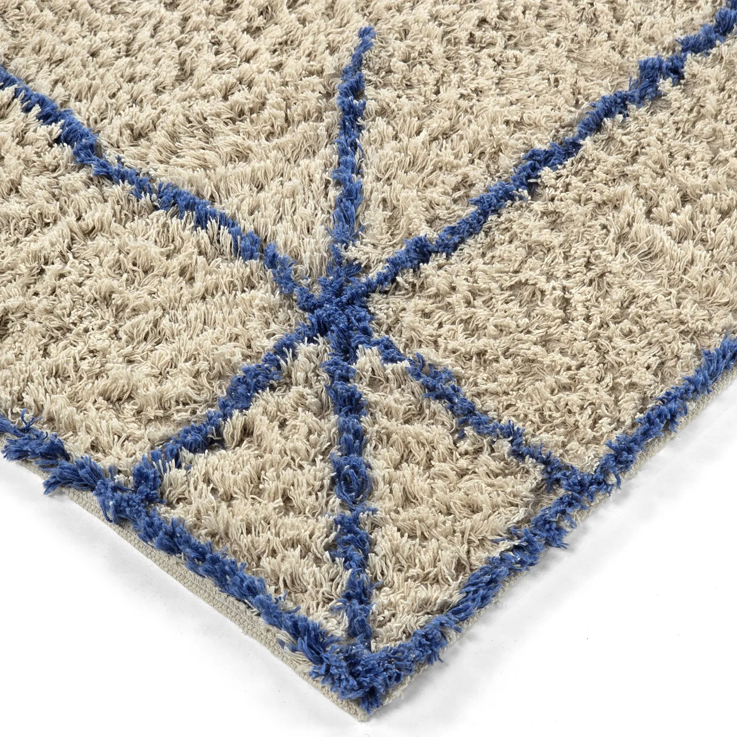 Hochflorteppiche - Kairi Natural Cotton Shaggy (beige/blau)