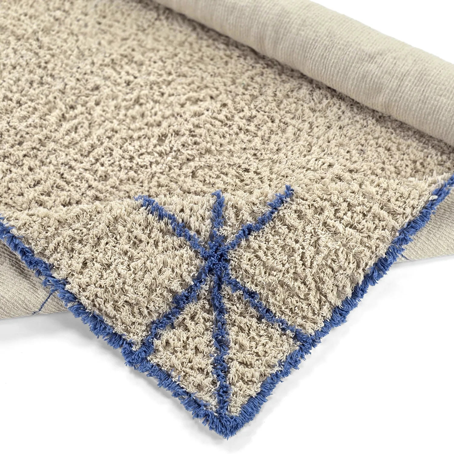 Hochflorteppiche - Kairi Natural Cotton Shaggy (beige/blau)