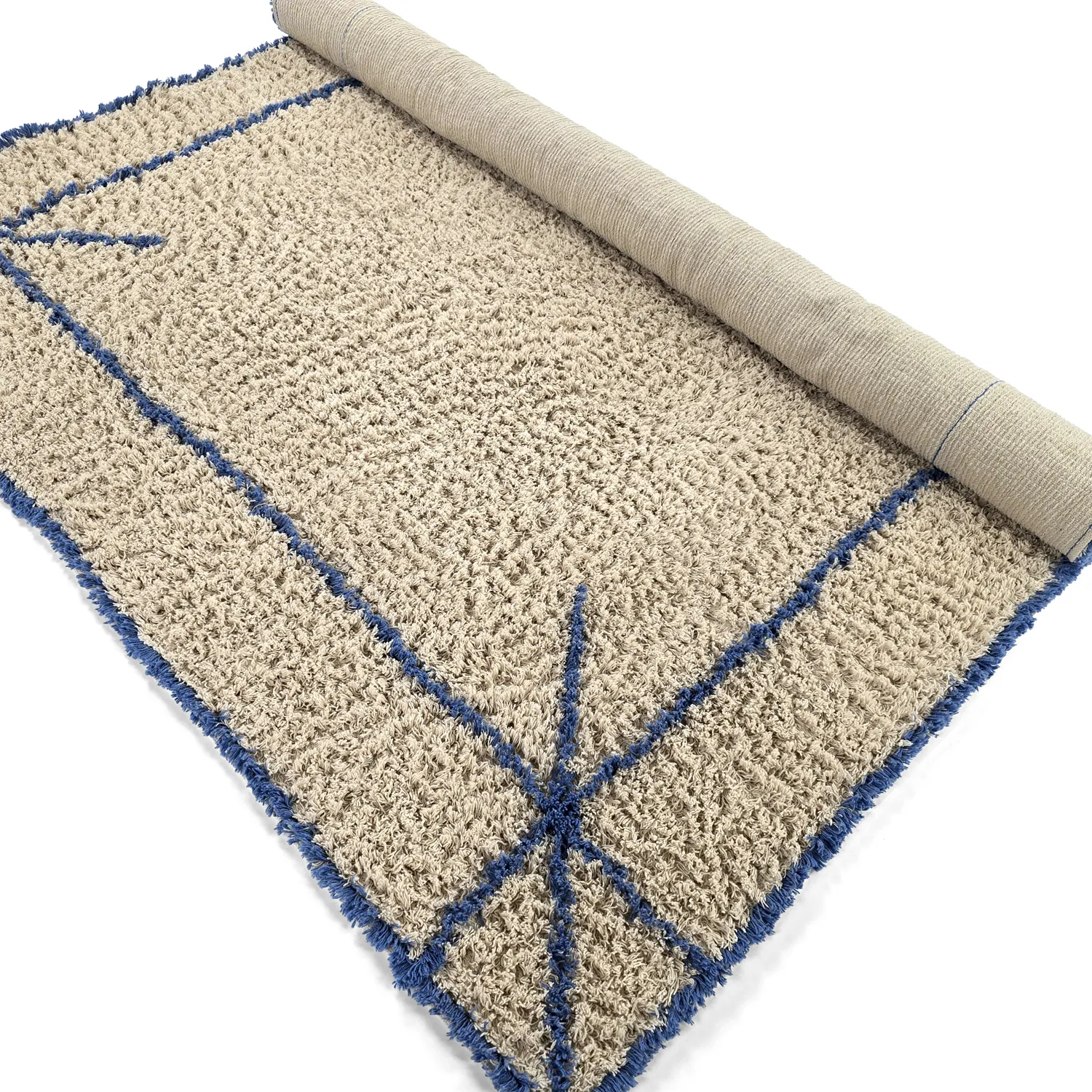Hochflorteppiche - Kairi Natural Cotton Shaggy (beige/blau)