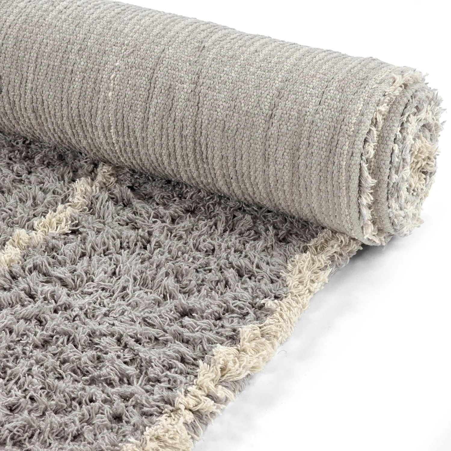 Tapis à poils longs - Kairi Natural Cotton Shaggy (gris/beige)