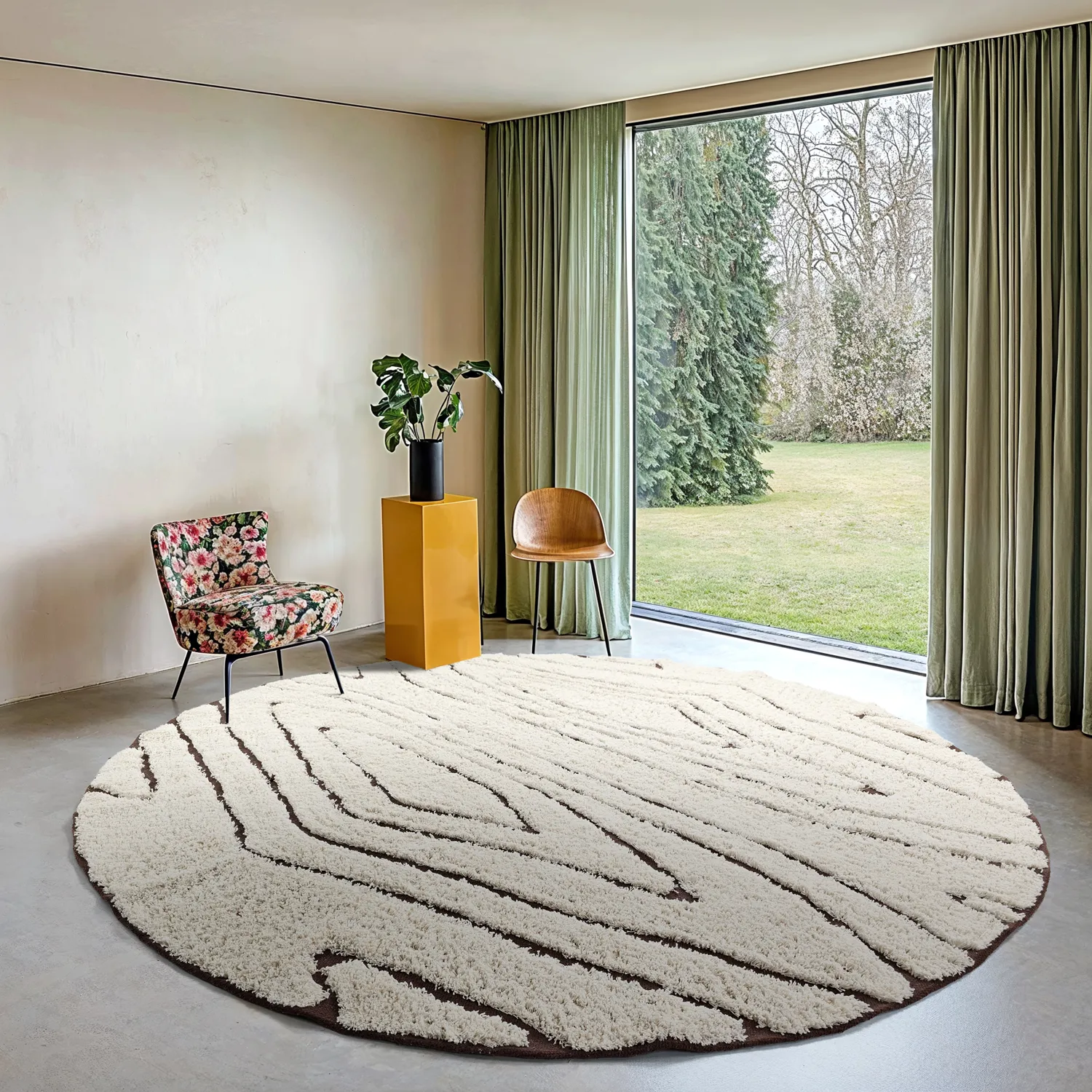 Runde Teppiche - Kindon Natural Cotton Shaggy (cremefarben/braun)