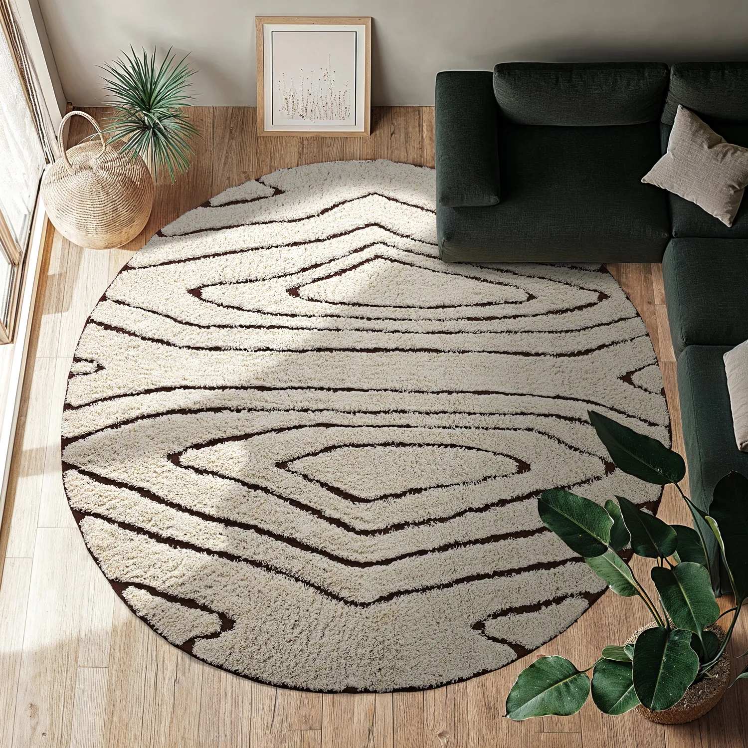 Runde Teppiche - Kindon Natural Cotton Shaggy (cremefarben/braun)