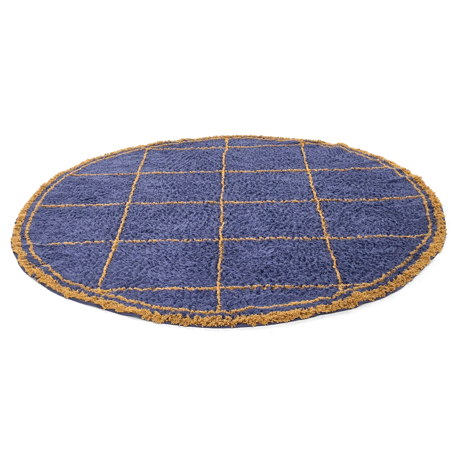 Rund Teppich - Lana Natural Cotton Shaggy (blau/gelb)