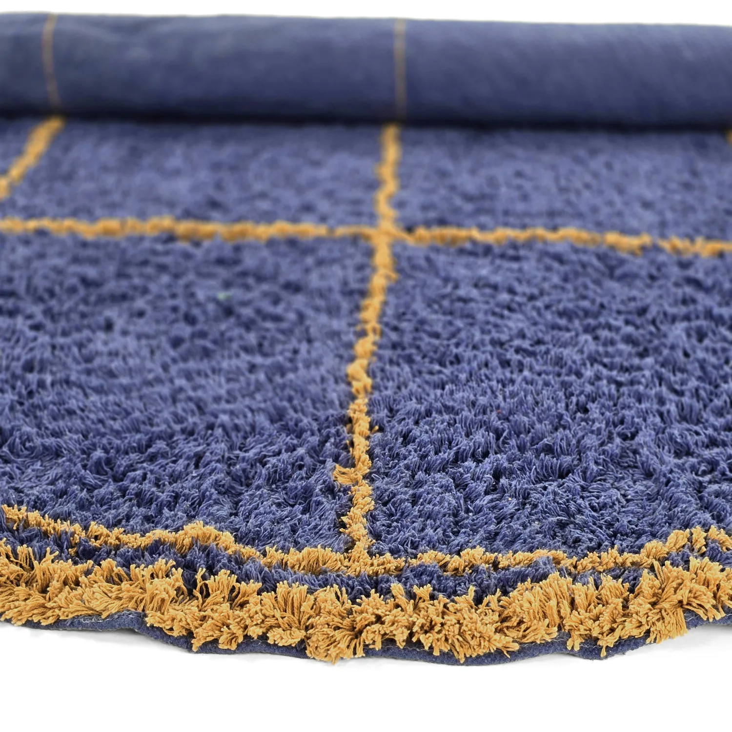 Rund Teppich - Lana Natural Cotton Shaggy (blau/gelb)