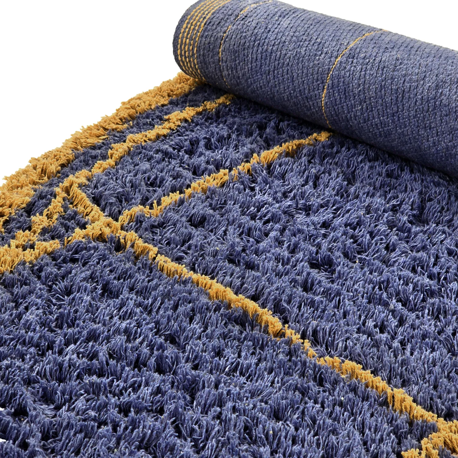 Rund Teppich - Lana Natural Cotton Shaggy (blau/gelb)