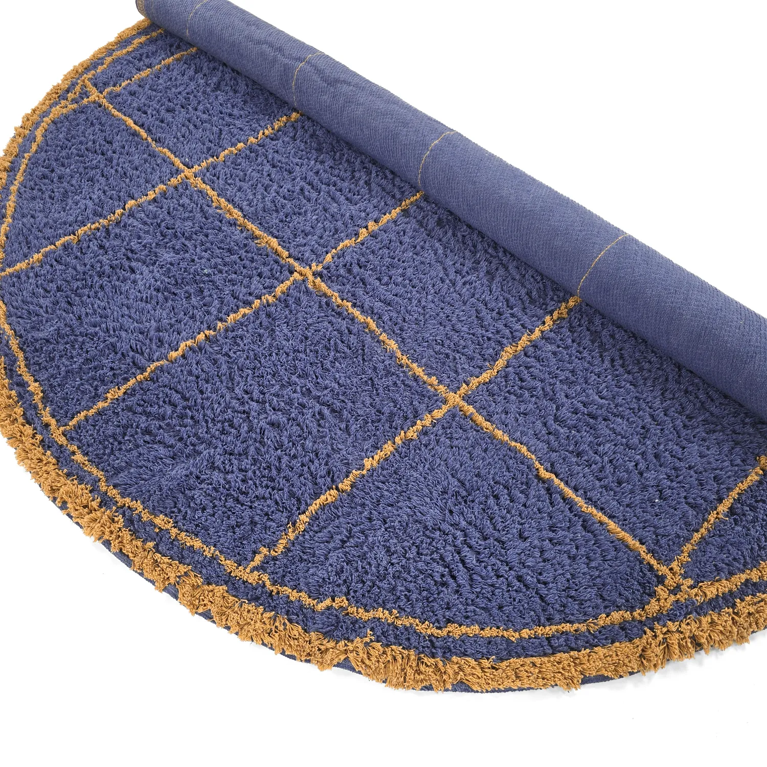 Rund Teppich - Lana Natural Cotton Shaggy (blau/gelb)