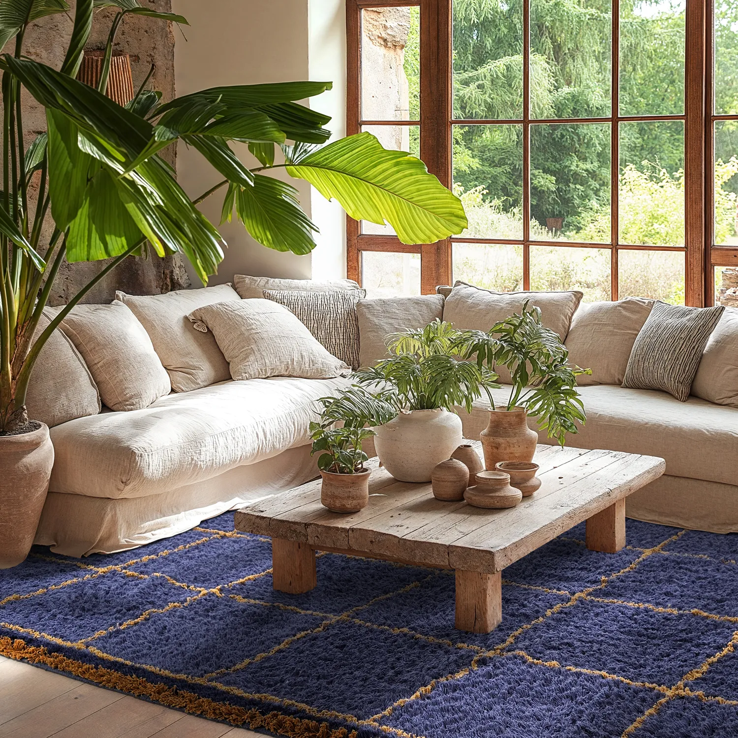 Hochflorteppiche - Lana Natural Cotton Shaggy (blau/gelb)