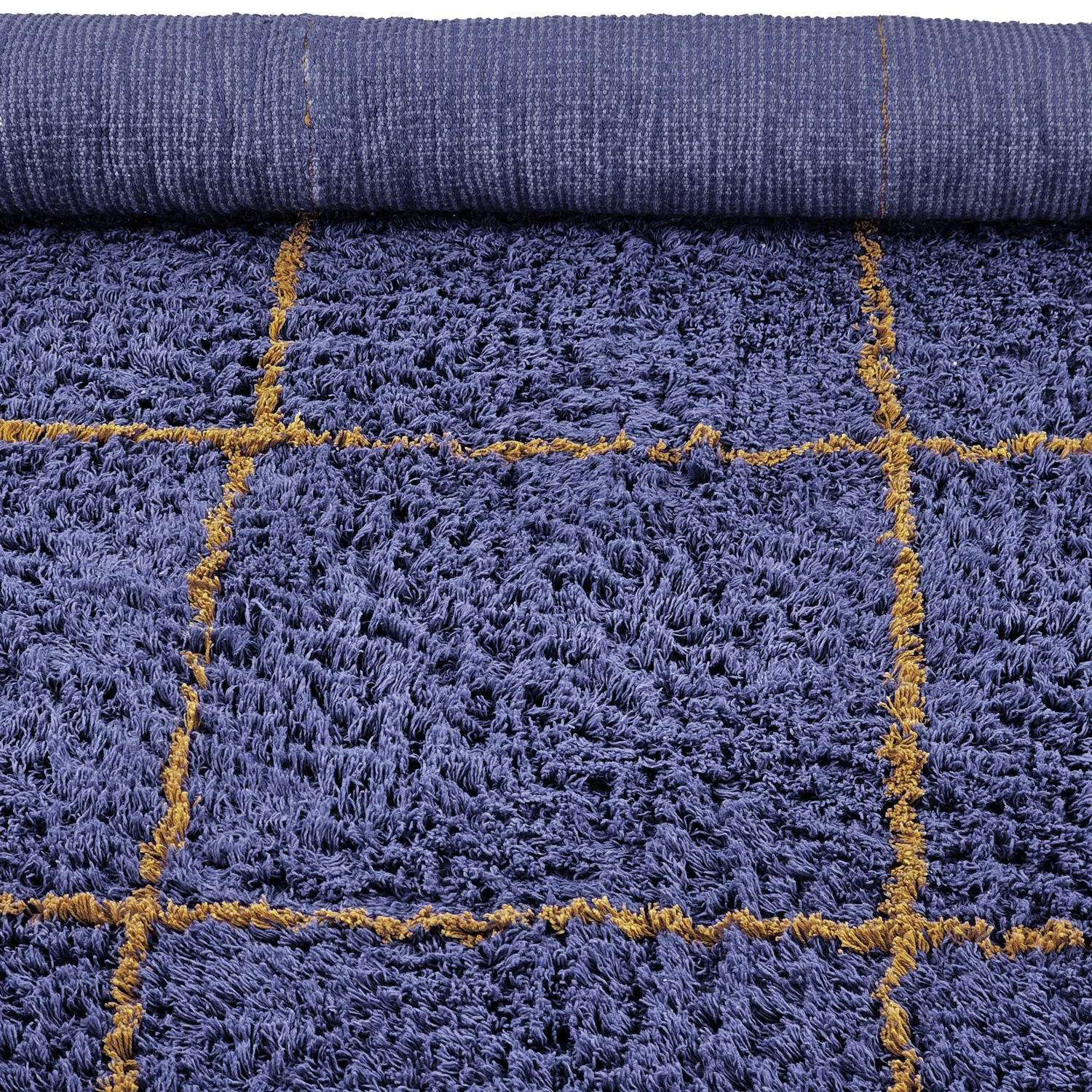 Hochflorteppiche - Lana Natural Cotton Shaggy (blau/gelb)