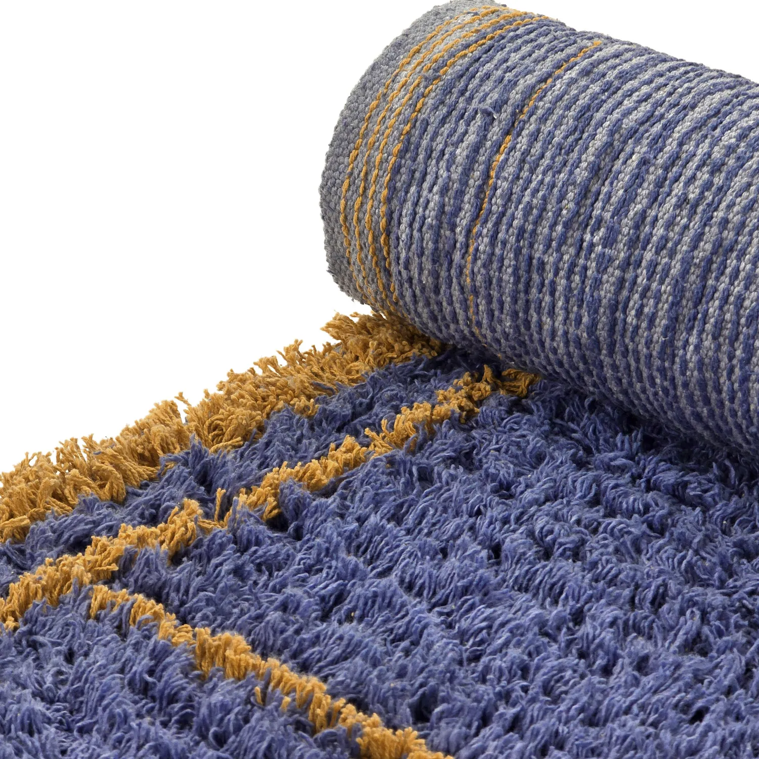 Hochflorteppiche - Lana Natural Cotton Shaggy (blau/gelb)