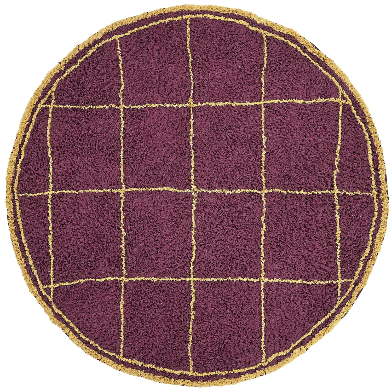 Rund Teppich - Lana Natural Cotton Shaggy (bordeaux/gelb)