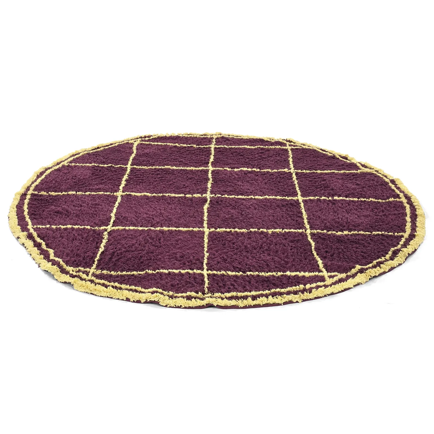 Rund Teppich - Lana Natural Cotton Shaggy (bordeaux/gelb)