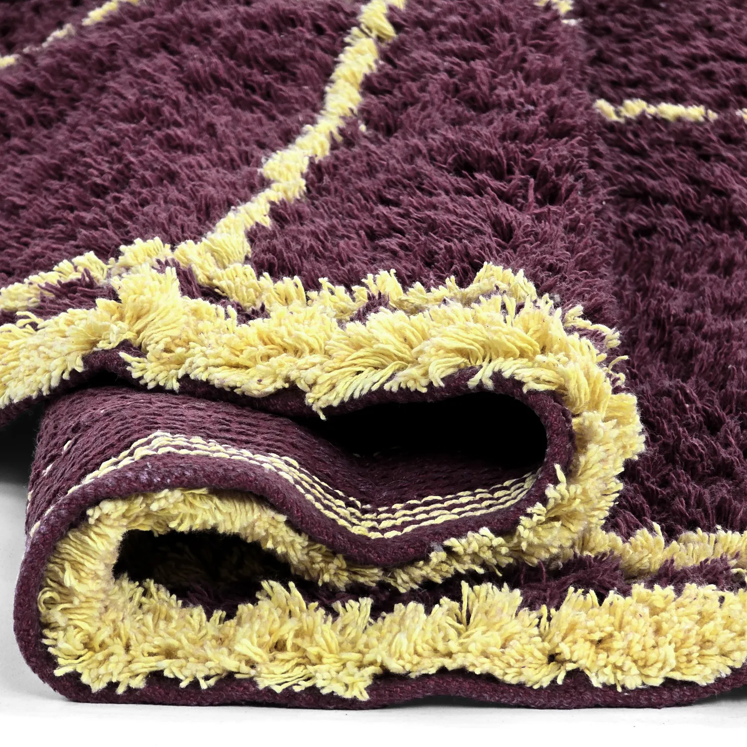 Rund Teppich - Lana Natural Cotton Shaggy (bordeaux/gelb)