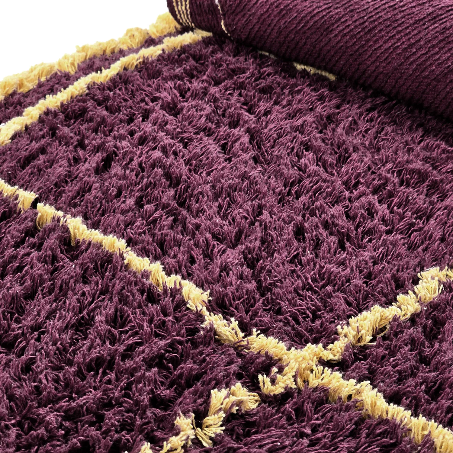 Rund Teppich - Lana Natural Cotton Shaggy (bordeaux/gelb)