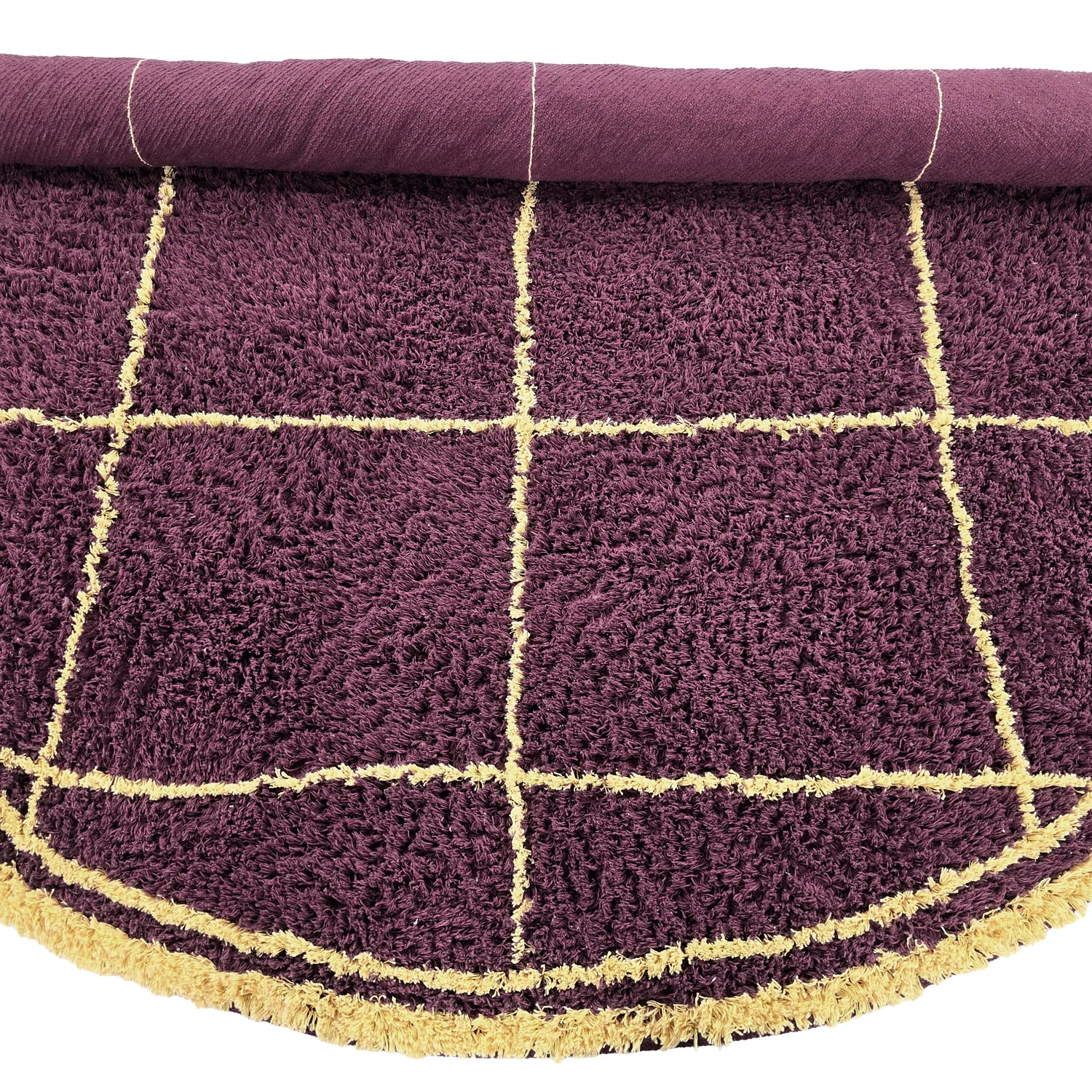 Rund Teppich - Lana Natural Cotton Shaggy (bordeaux/gelb)