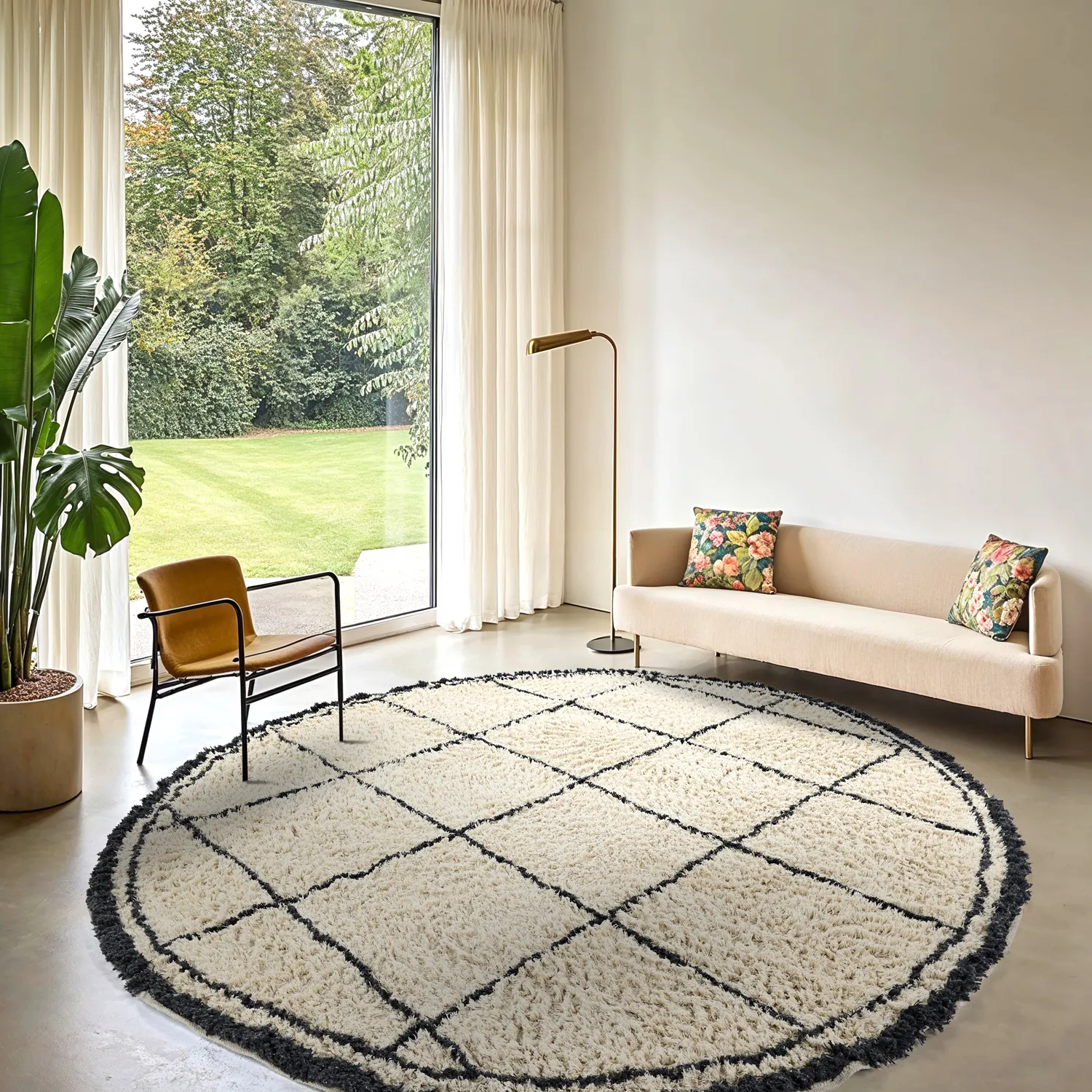 Tapis rond - Lana Natural Cotton Shaggy (crème/gris foncé)