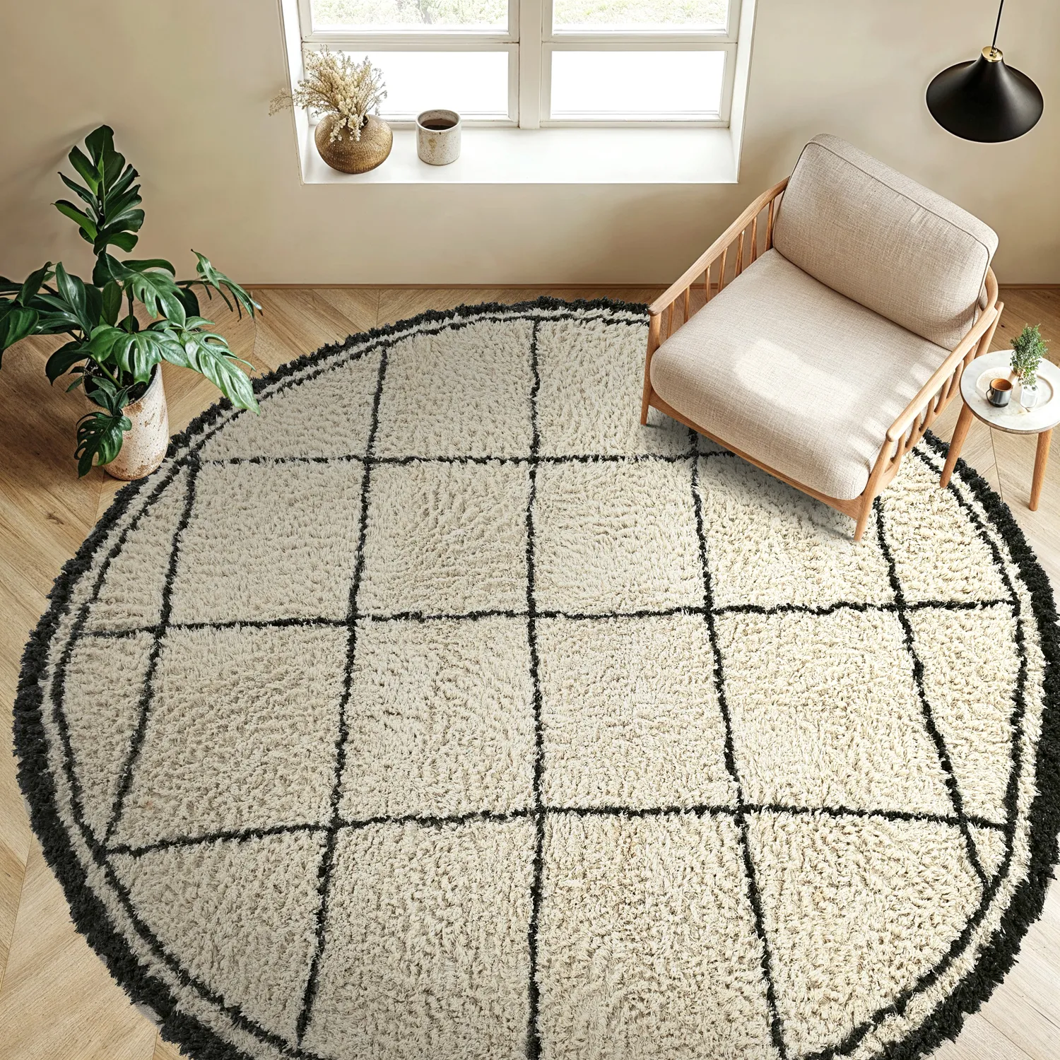 Tapis rond - Lana Natural Cotton Shaggy (crème/gris foncé)