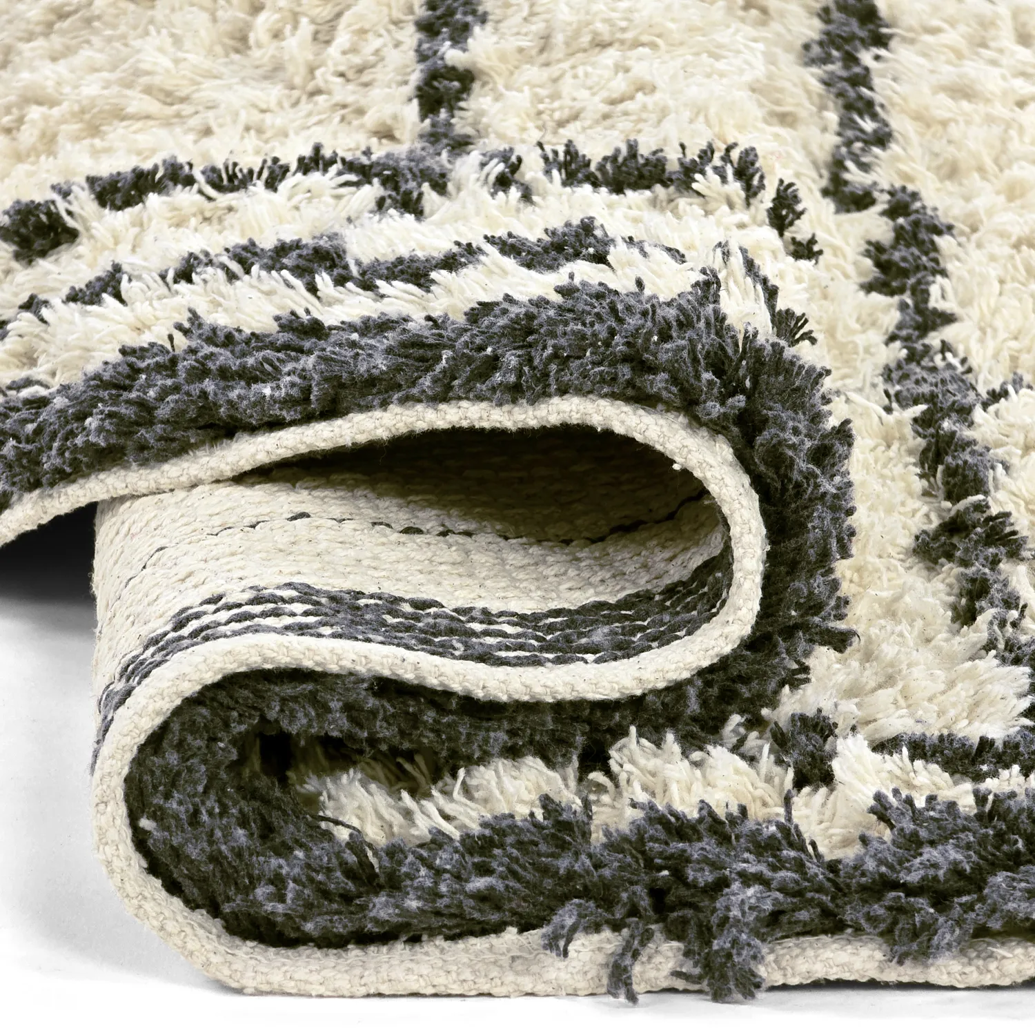 Tapis rond - Lana Natural Cotton Shaggy (crème/gris foncé)